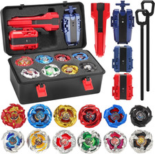 X Battling Top Gyro Toy Set, 12 Spinning Tops, 3 Launchers with Storage Box, Tur