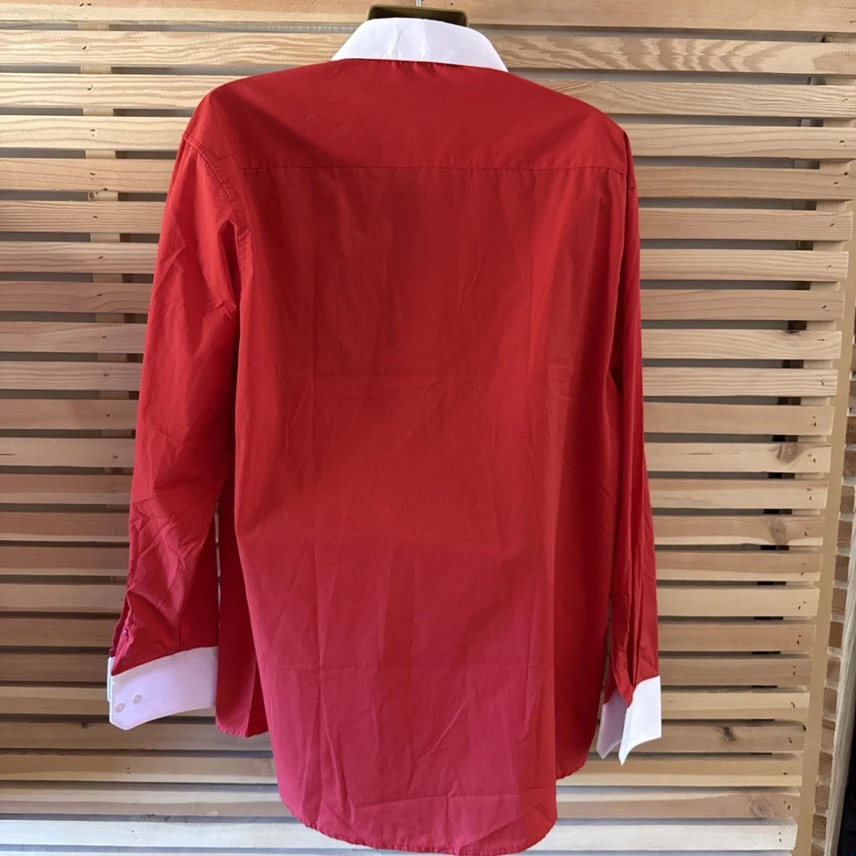 BERLIONI MENS ITALY RED DRESS SHIRT 2-TONE LONG SLEEVE FRENCH CUFF 2 XL CL-1-20 - Image 4 of 4