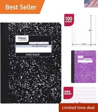 Mead Composition Book, Wide Ruled 9.75"x7.50" - Durable Black Marble, 100 Sheets
