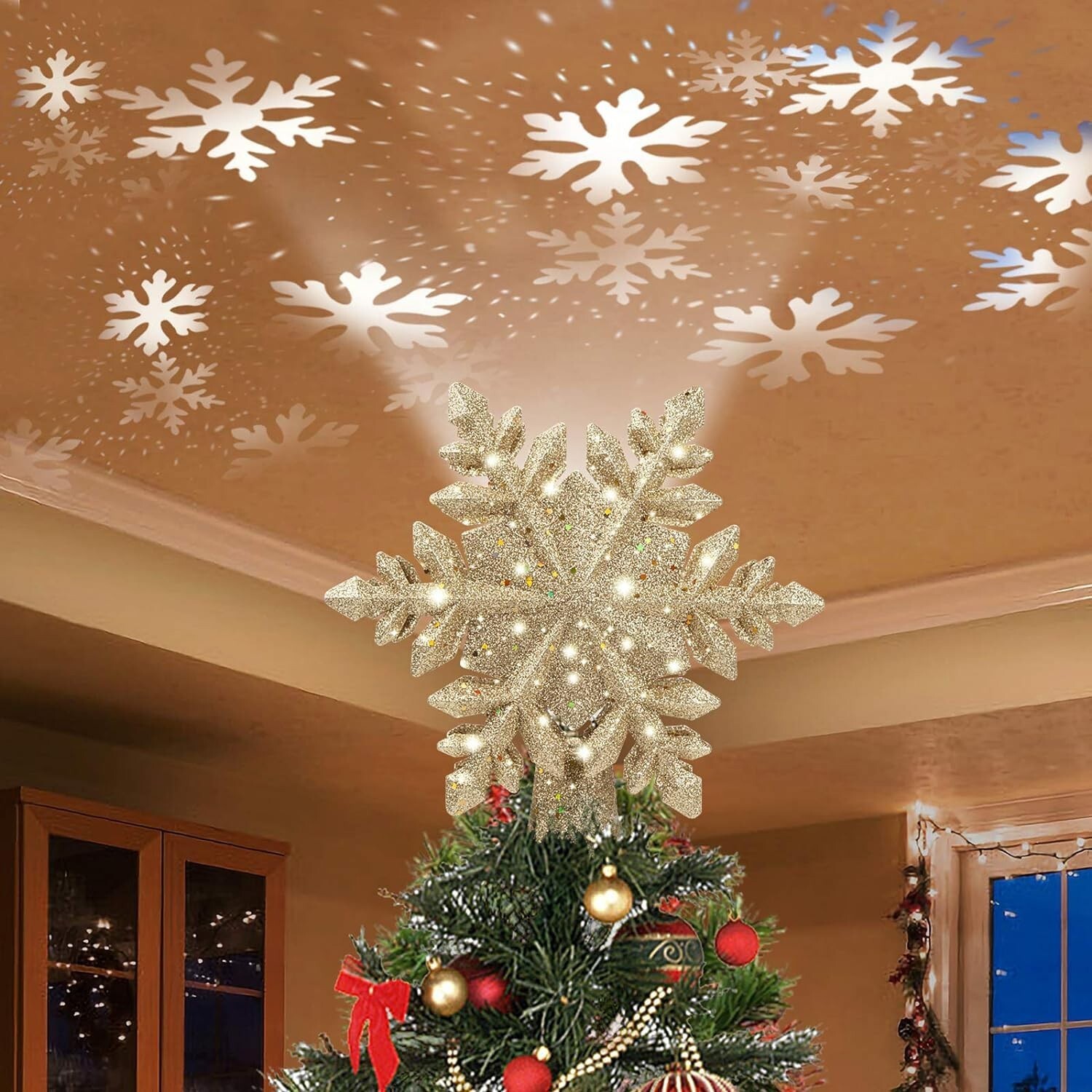 Christmas Tree Topper Projector Snowflake Christmas Tree 6 Projection Mode US