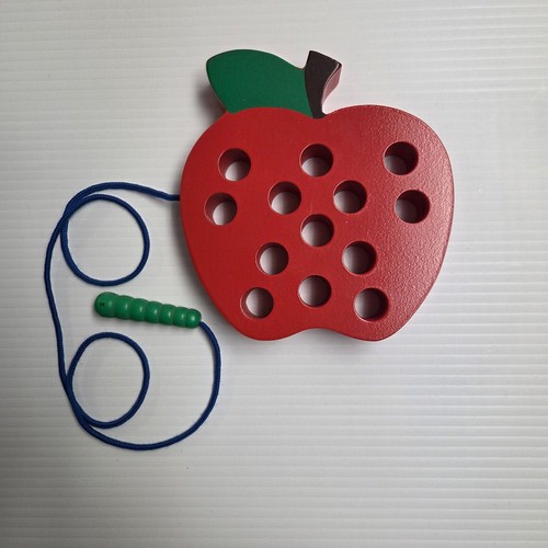Wooden Apple Lacing Montessori Threading Fine Motor Skills Baby Toddler