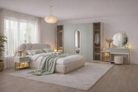 Bett Nachttisch Kleiderschrank Schminktisch Hocker Stil Modern Farbe Beige