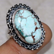 Turquoise 925 Silver Plated Ring US 8.5 Handcrafted Design JW