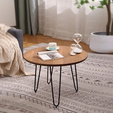 Foret Coffee Table Round 105CM Sofa Tea Dining End Side Wooden Black Metal Legs