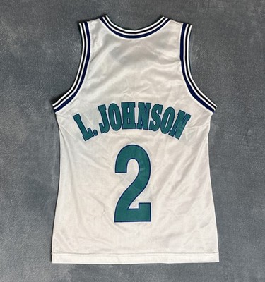 Vtg 90s Champion Larry Johnson #2 Charlotte Hornets Rare White