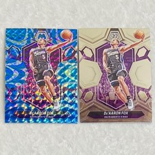 (2) De'Aaron Fox 2023-24 NBA Mosaic Blue Reactive & Base #163 Basketball Cards