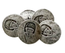 5PC Vintage Antiqued Silver Woman Metal Buttons Sewing Shank Button 19mm