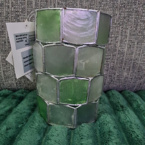 Vintage Capiz Muschel Zylinder Lampenschirm limettengrün Glas neu mit Etikett