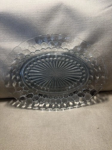 Vintage Anchor Hocking Blue Bubble Glass Oval Platter 12" Depression Glass