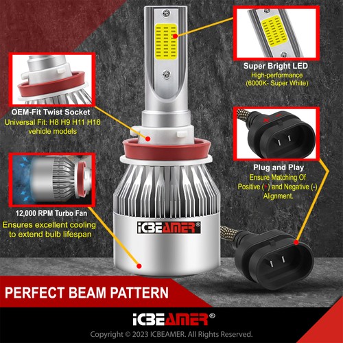 H8 COB C6 Series LED 6000K Blanco Plug & Play Reemplazar Bombillas Antiniebla Halógenas F6 - Imagen 2 de 6
