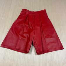 Vintage 80s Leather Shorts Red High Rise Small waist 26 pleated Talon Zip 70s