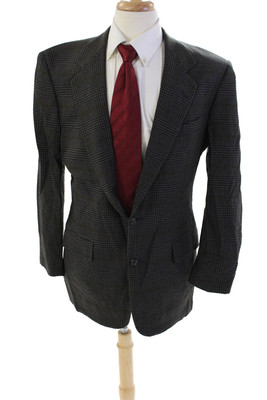 Barneys New York Mens Plaid Notch Collar Button Up Suit Jacket Gray Size 42