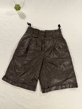 Vintage Leather By Tony Brown High Waisted Pleated Shorts Size 10 Button Accent