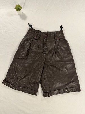 Vintage Leather By Tony Brown High Waisted Pleated Shorts Size 10 Button Accent