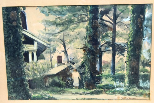 17" Antique Watercolor Painting Signed William Dahlmann Cottage Forest Landscape - Picture 2 of 8