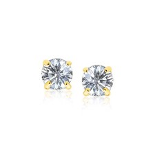 14k Yellow Gold Stud Earrings with White Hue Faceted Cubic Zirconia 6mm 