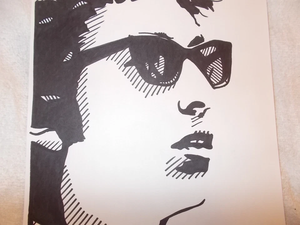 A4 Black Ink Marker Pen Sketch Drawing Musician Bob Dylan B Foto 3 de 4