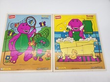 Playskool BARNEY Frame Tray Wood Puzzle lot of 2 1993 Bath Park USA VTG