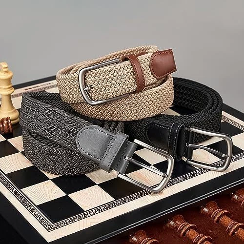 Cinturón Hombre, Cinturón Elástico Elástico, Cinturón Informal Tejido Trenzado 1 3/8", Con Caja Gif. Foto 3 de 4