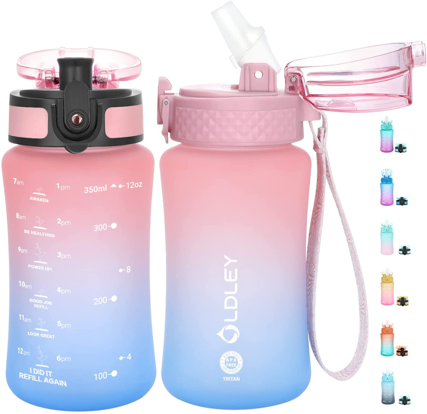 Kids Water Bottle for School, 12 Oz (2 Lids) Bpa-Free Reusable Leak-Proof Durabl