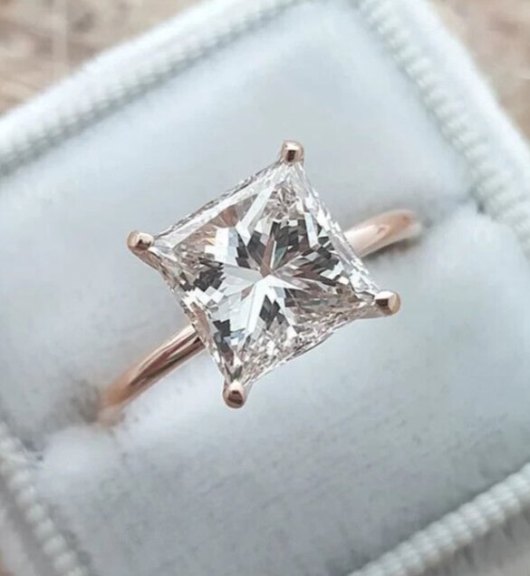 3 Ct Princess Cut VVS1 Moissanite Engagement Ring Solid 10K Rose Gold For Gift