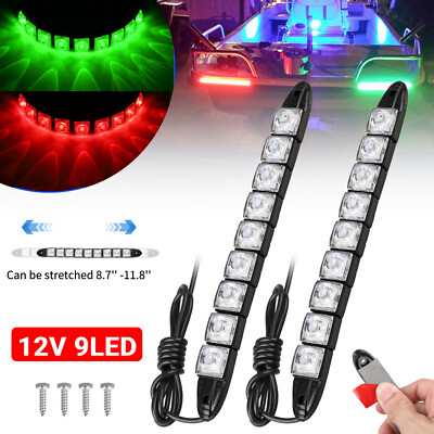 2x 9 LED Navigation Bow Light Strip For Marine Boat Yacht Pontoon Red Green 12V