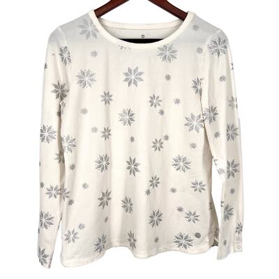 Talbots Medium Long Sleeve White Silver Long Sleeve Blouse Shirt - Main Image