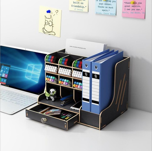 Office Wooden Desk Storage Container Pen Pencil Folder Holder DIY GIFT - Picture 3 of 14