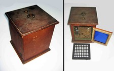 Estuche de madera de la década de 1890 CHICAGO QUIRÚRGICO Y ELÉCTRICO CO instrumento médico esterilizador