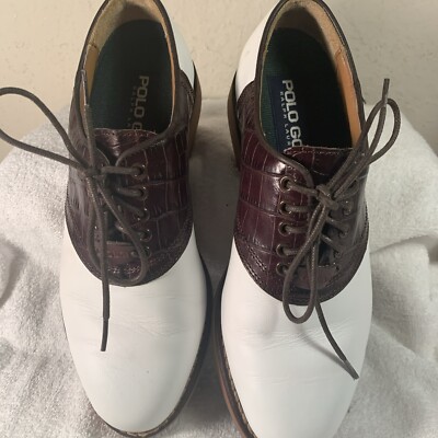 Polo Golf Ralph Lauren Womens Golf Shoes Sz  5.5 B White Brown Crocodile Leather