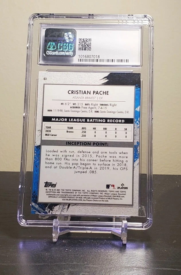 2021 Topps Inception - CRISTIAN PACHE - Braves RC - CSG 9.5 Gem Mint / PSA 10 - Image 2 of 2