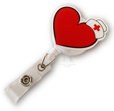Nurse Heart Badge Reel, Retractable ID Holder, Snap Clip