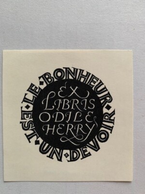 Exlibris HERRY Odile, Künstlerin Pam RUETER, 53 x 53 mm