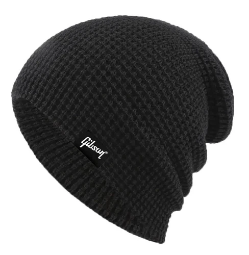 GIBSON® Premium Midweight Checker Knit, Reverse Cuff/Slouchy Beanie Cap - BLACK