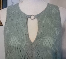 Umgee Small Dress Seafoam Green Lace Pleated Pockets Sleeveless Keyhole V Neck