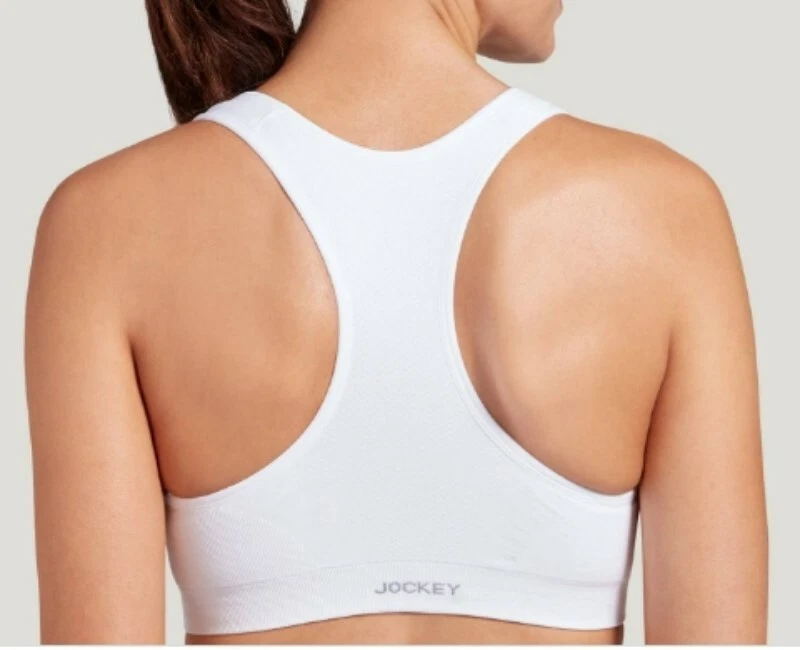 Jockey 268273 Women's Mid Impact Zip Front Sports Bra White Size L - Image 2 of 2