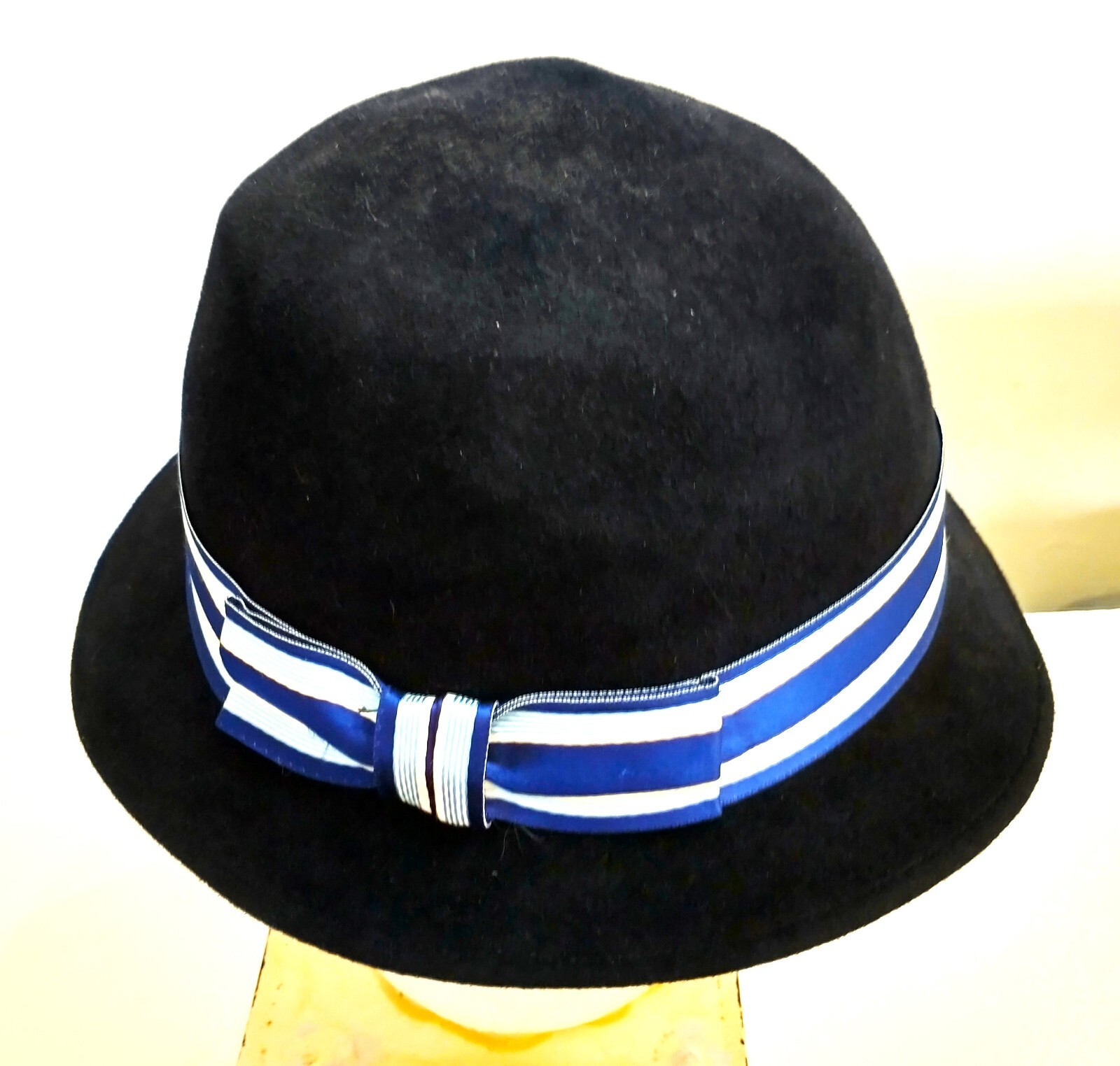 Vtg Makins Hats Blue Felted Women's Fedora Hat w Ribbon Made In USA Size 7 1/8 M