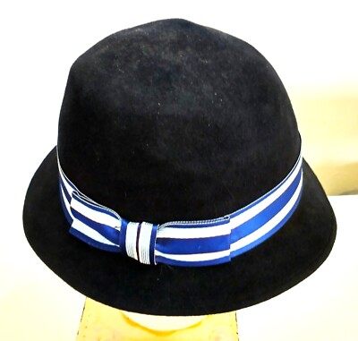 Vtg Makins Hats Blue Felted Women's Fedora Hat w Ribbon Made In USA Size  1/8 M