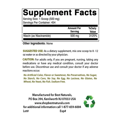 Best Naturals Niacinamide (Vitamin B3) Pure Powder 8 OZ