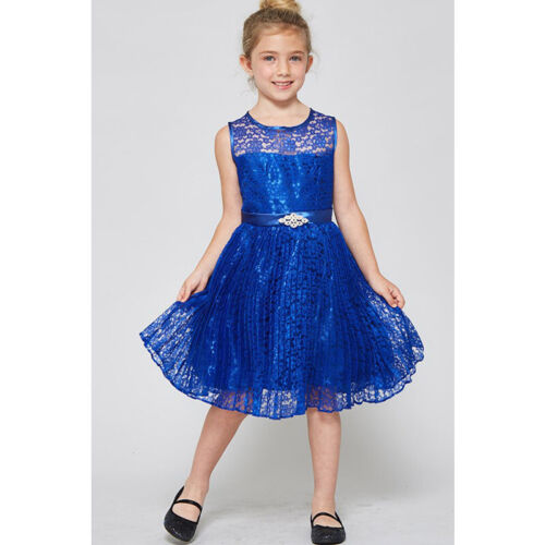 AZUL MARINO Talla 12 Vestido Floral Encaje Niña Cumpleaños Boda Dama Recital - Imagen 2 de 3