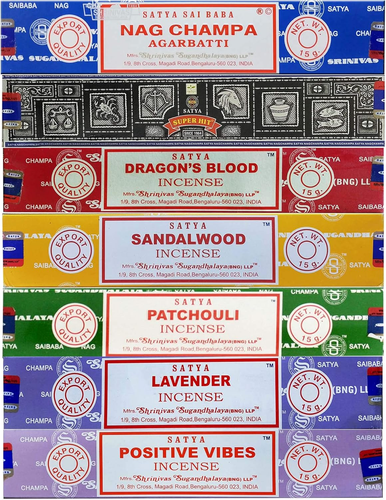 Satya Incense Gift Set Nag Champa, Super Hit, Dragon'S Blood, Sandalwood, Patch