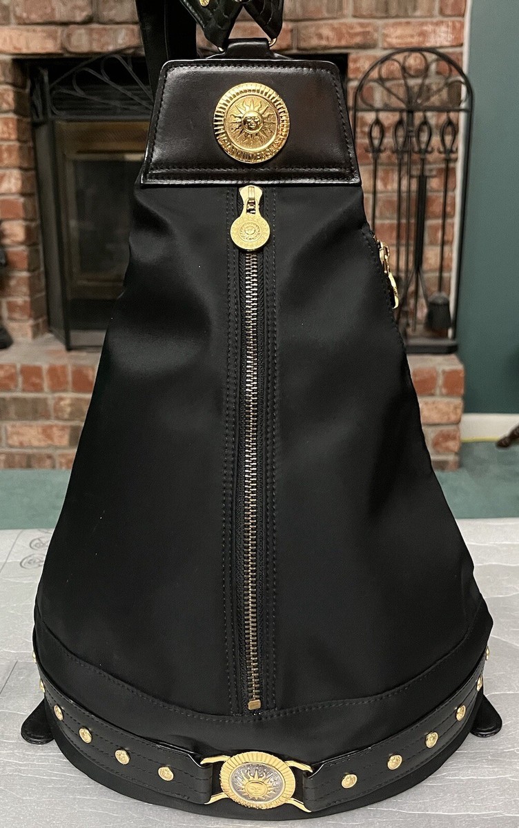 Gianni Versace Small Backpack purse handbag Nylon Black Gold Bag