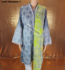 Warda 2PC Gray, Lime ChikanKari Chiffon Thread Embroidered Kameez Dupatta XS/35"