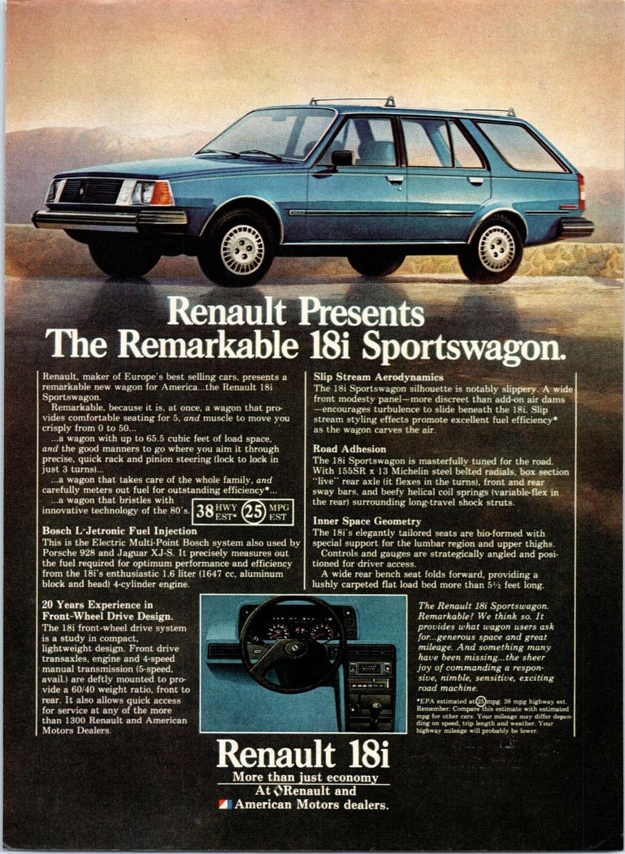 1981 Renault 18i Sportswagon Station Wagon Vintage Print Ad AMC