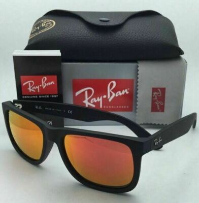 New Ray Ban RB4165 Justin 622/6Q Black Rubber Sunglasses Red Mirror Lens 51mm Ray-Ban New Justin RB4165 Red Mirror Lens Polarized  main image 4