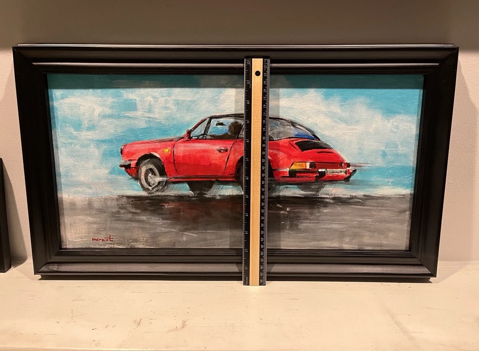 Original Porsche 911 Carrera Targa Rojo Deportivo Coche Clásico Pintura Coleccionistas Arte Foto 3 de 4