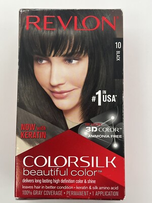 Revlon ColorSilk Beautiful Color, 10 Black ammonia free 3D color with Keratin 1
