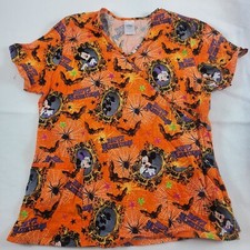Disney women's Minnie Mickey Mouse Scrub Shirt Top Orange Halloween Large