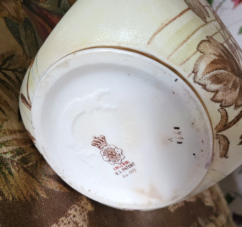 Doulton Burslem BISCUIT BARREL Porcelain Slater's Pat 1879 Silver Bail Handle - Foto 12 di 19