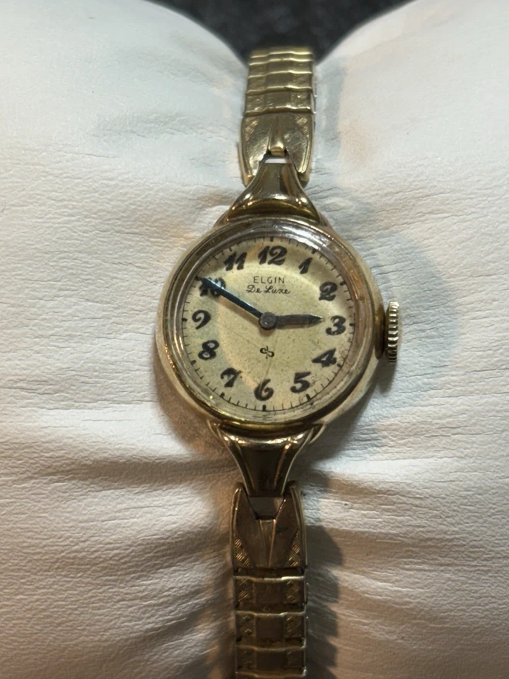 Reloj mecánico de cuerda vintage Elgin De Luxe para mujer 10K RGP para dama funciona Foto 2 de 4